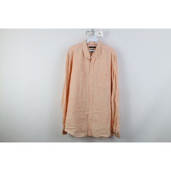 Banana Republic Mens XL Camden Fit Linen Knit Collared Button Down Shirt Orange - Picture 1 of 13
